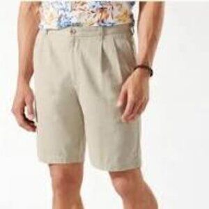 Tommy Bahama Tan Silk Pleated Bermuda Shorts Size 38